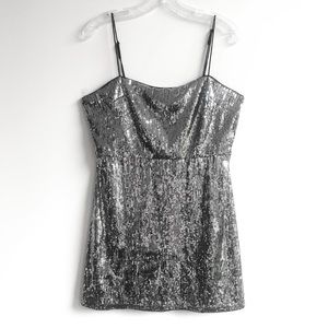 Urban Oufitters Jenny silver sequin square neck spaghetti strap mini dress